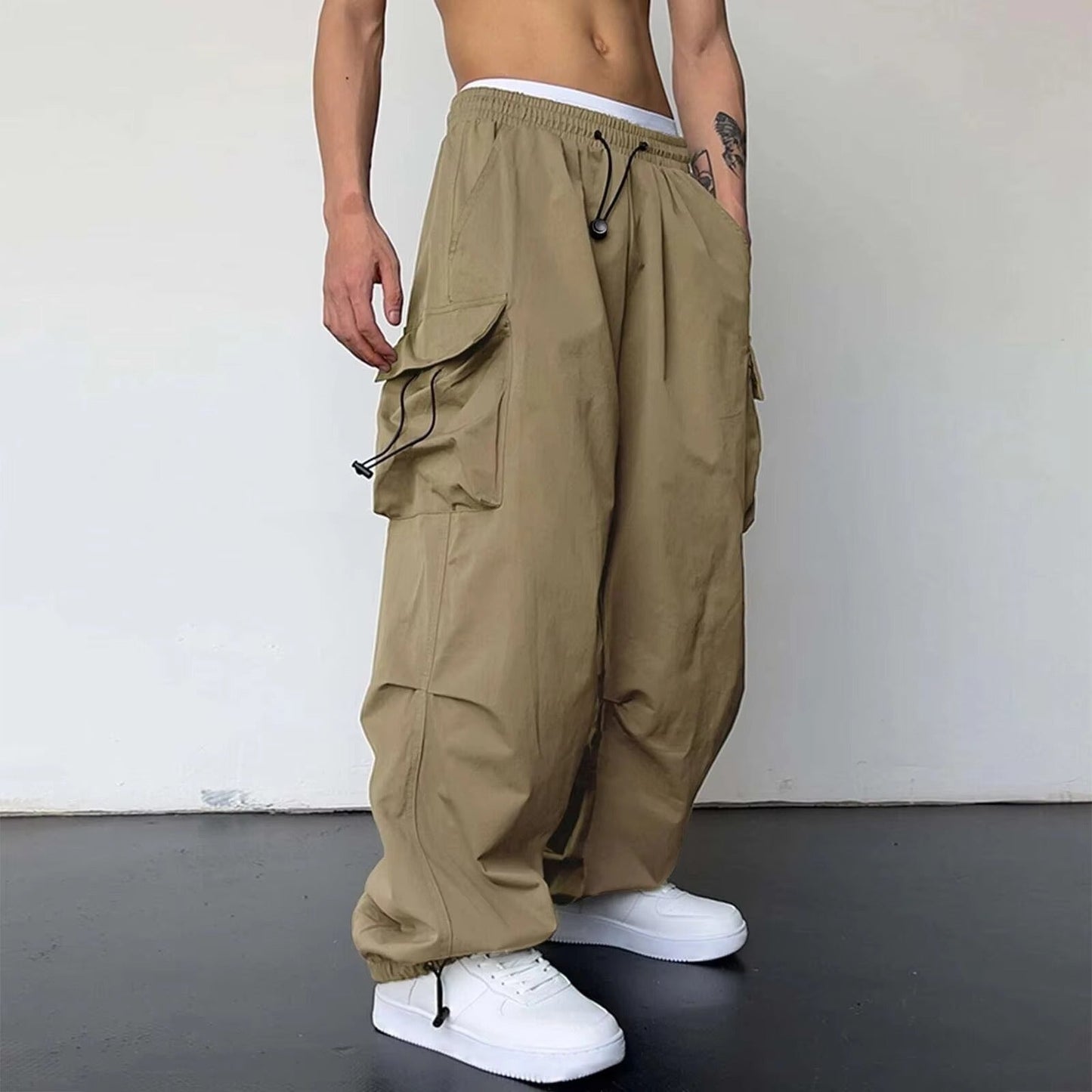 Pantalon Cargo Baggy Homme À Poches Latérales Spacieuses Et Taille À Cordon Confort Durable