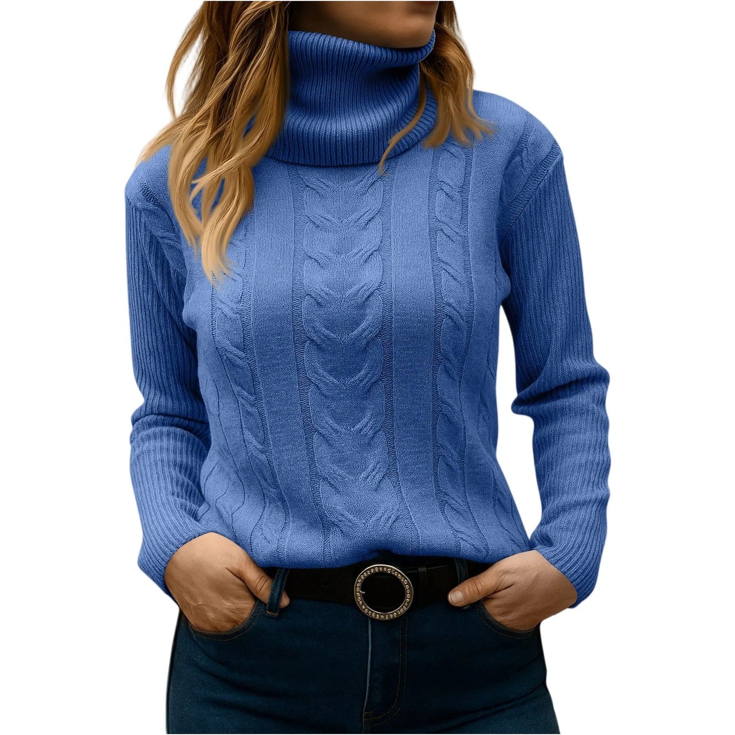 Amawinc Pull Col Roulé Femme Décontracté Élégant pour le Quotidien en Maille Cable