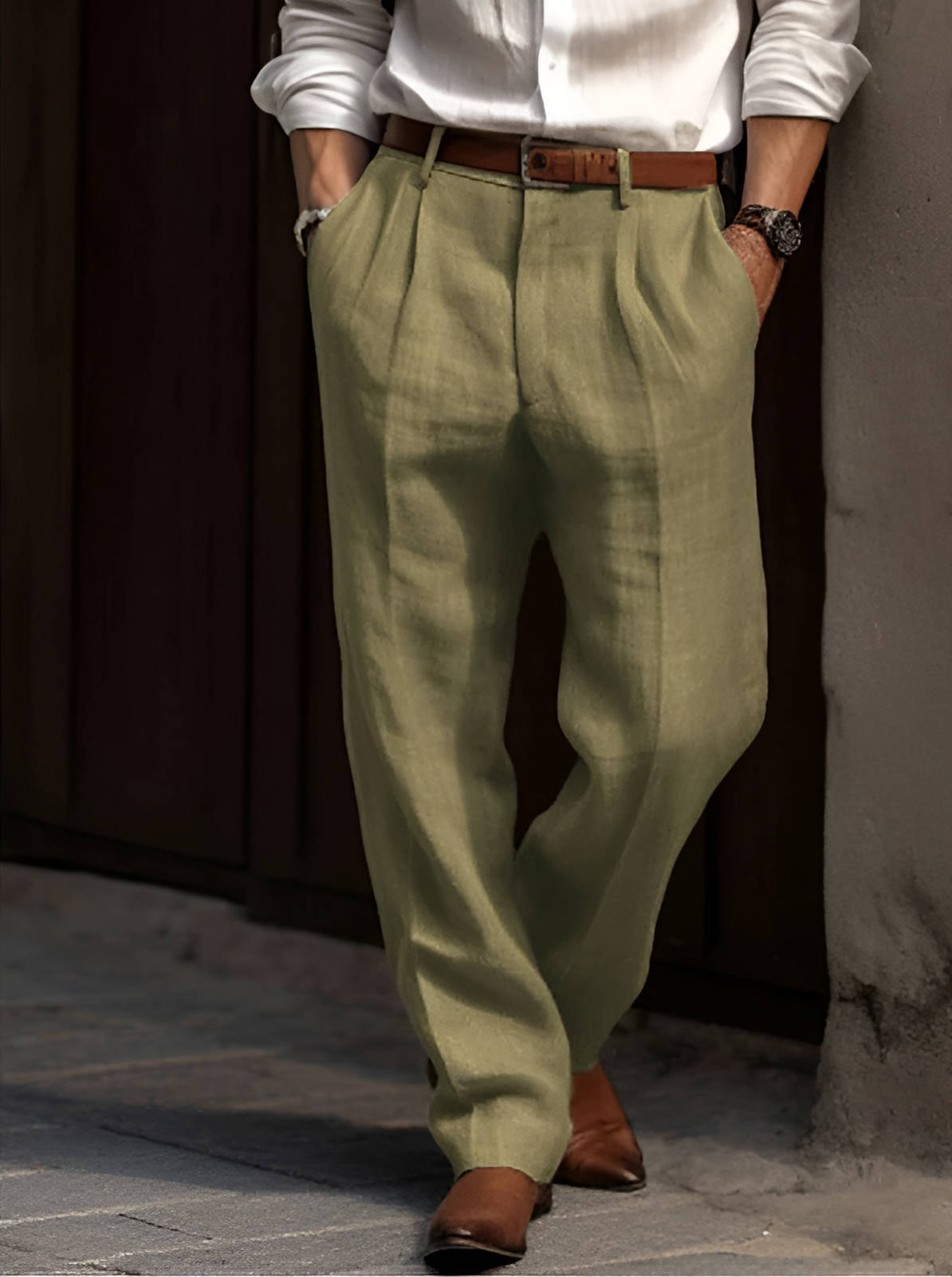 Pantalon Pour Homme En Lin À Plis Classique Respirant Léger Confort Pour Le Travail Week Ends