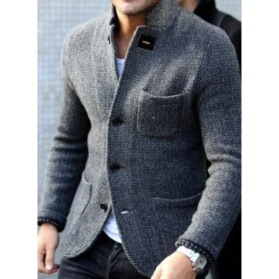 Blazer Homme Nordisk Flair Coupe Ajustée En Laine Texturée Col Haut Style Formel Structuré