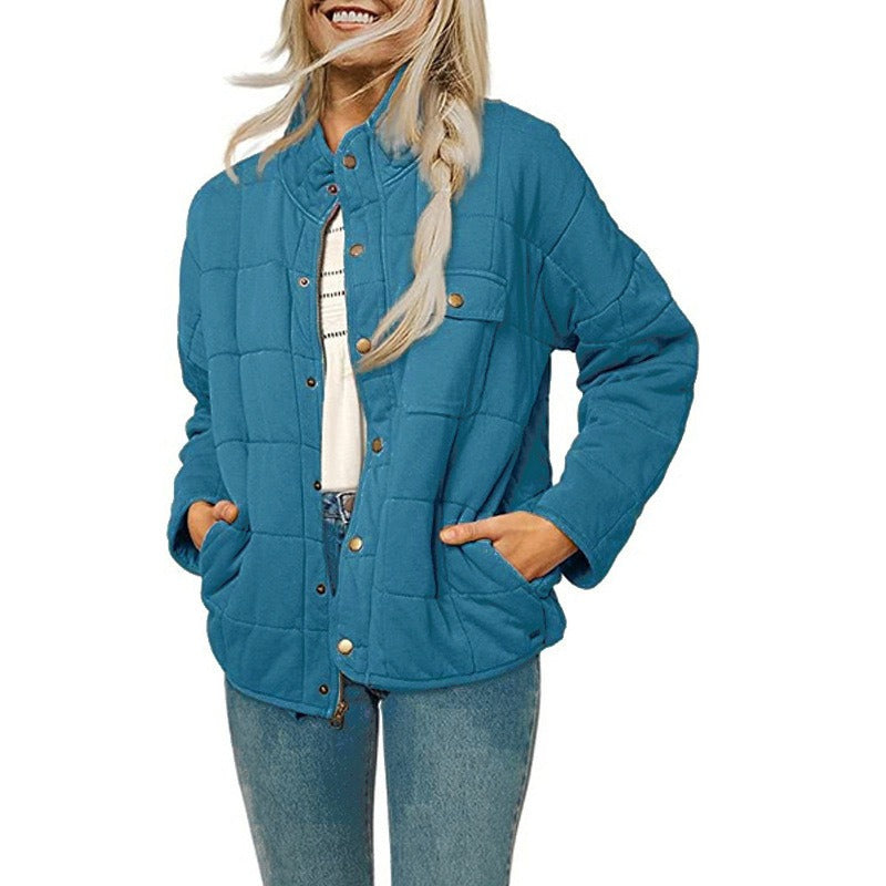 Veste Matelassée Femme Décontractée Col Montant Boutonnage Frontal Mi Longue Chic