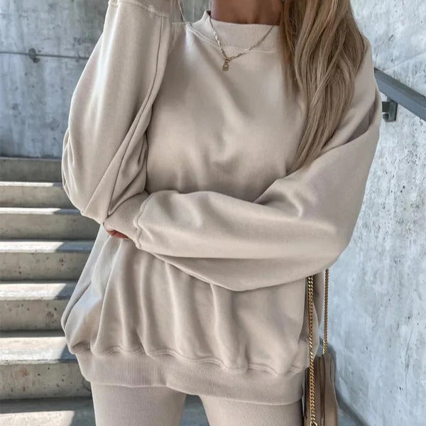 Sweatshirt Femme Oversize Col Rond Poignets Et Ourlets Côtelés Doux Mélange Coton Nordisk Flair