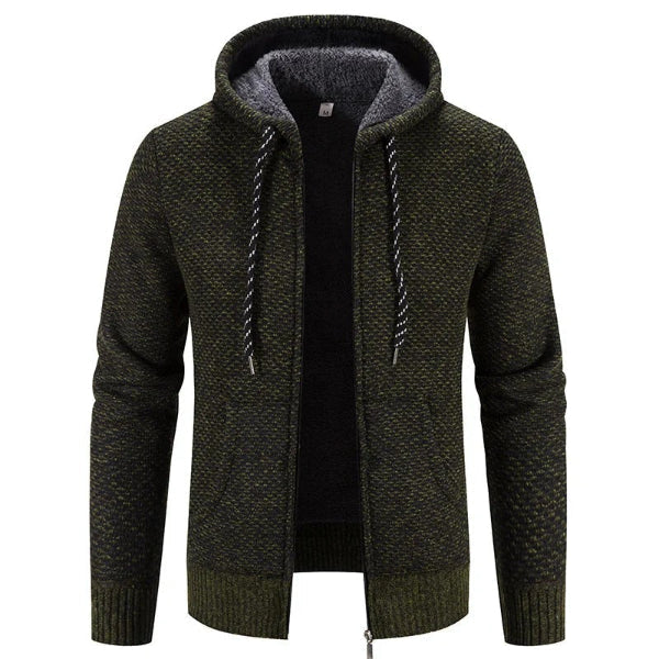 Cardigan À Capuche Pour Homme Nordisk Flair En Maille Texturée Avec Doublure Peluche Coupe Décontractée Fermeture Éclair