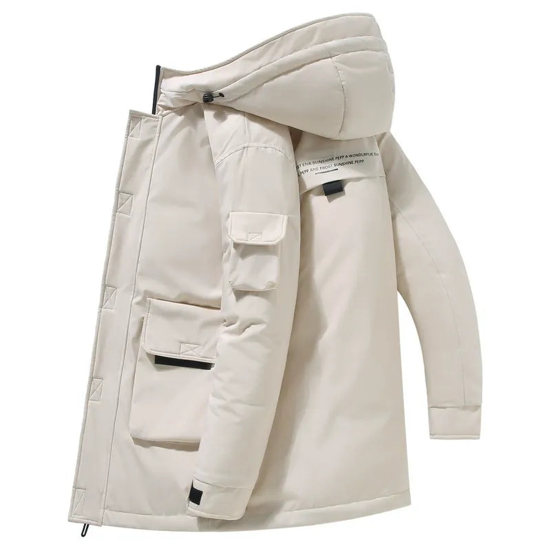 Amawinc Veste Matelassée À Capuche Mi Longue Pour Homme Avec Poches Patch Et Manches Ajustables