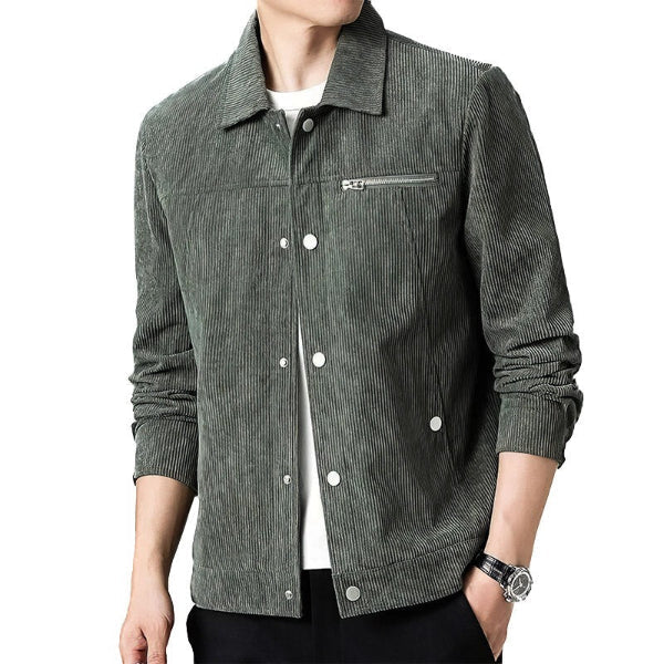 Veste Velours Côtelé Pour Homme Coupe Regular Bouton Devant Poche Zip Style Casual Garde Robe Quotidienne