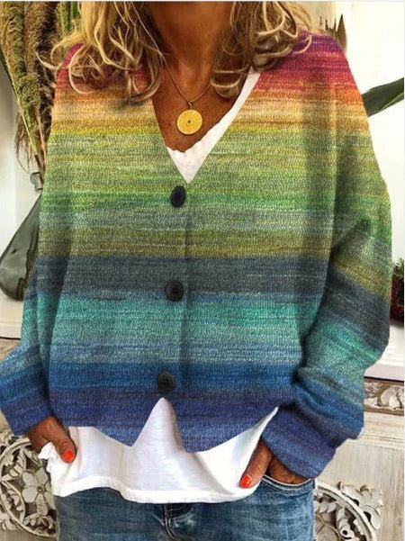 Cardigan Femme Coupe Décontractée Tricot Motif Vagues Bouton Devant Longueur Hanche Nordisk Flair