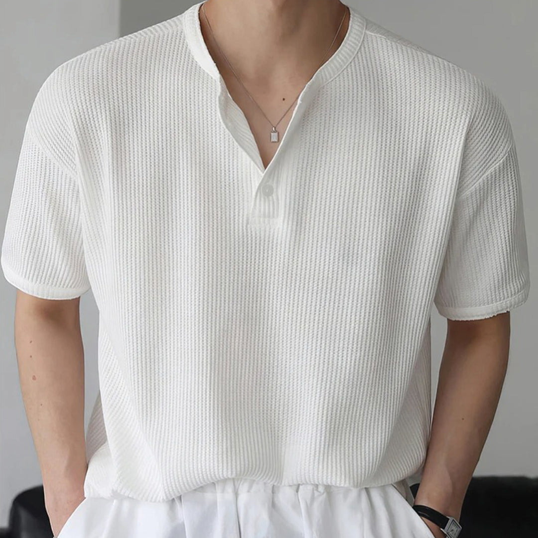 Pavilion Henley Côtelé En Coton À Trois Boutons T Shirt Coupe Regular Confortable Et Polyvalent