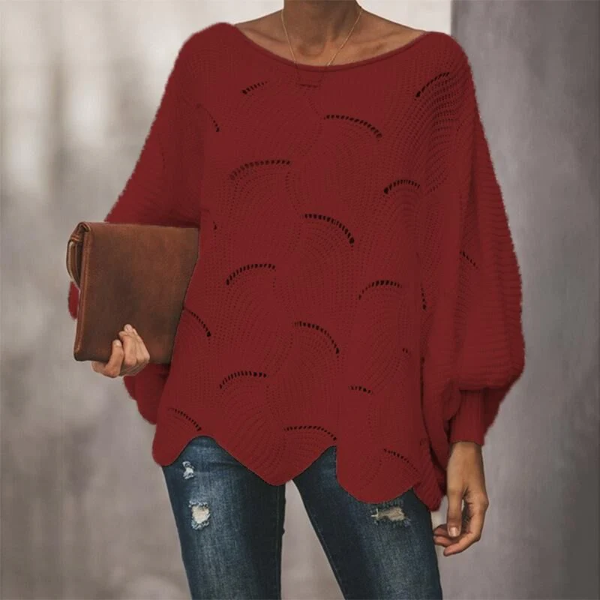 Amawinc Pull Femme Maille Décontractée Mélange De Laine Avec Manches Chauve-Souris Et Ourlet Festonné