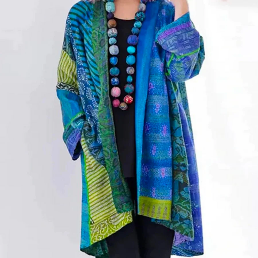 Cardigan Femme en Laine Tricot Oversize Longueur Maxi Ouvert Devant Style Bohème