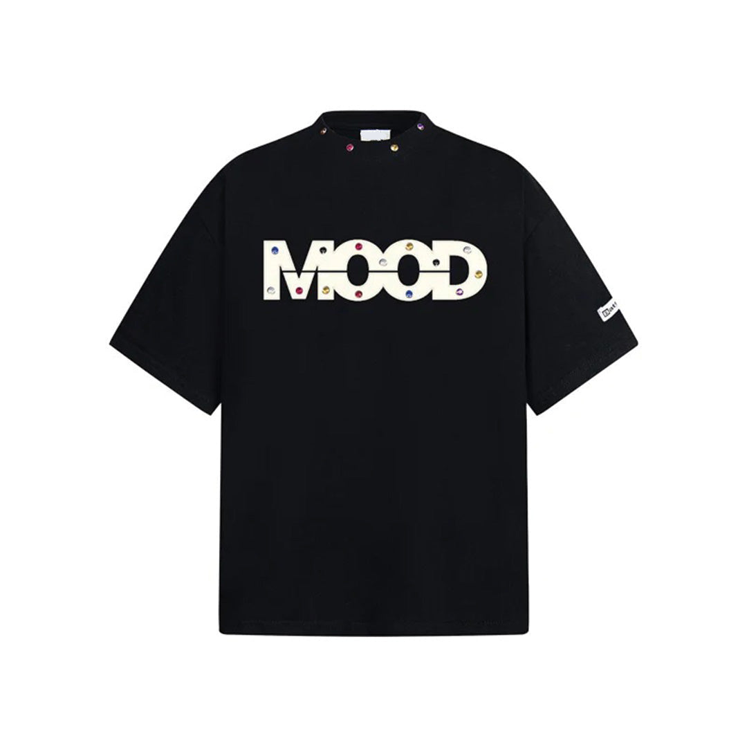 Mood Manifesto T Shirt en Coton Doux Avec Graphique Mood Orné de Gemmes sur la Poitrine