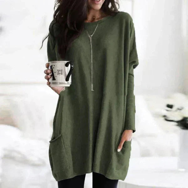 Pull Tunique Oversize Femme En Maille Douce Avec Poches Latérales Et Épaules Tombantes