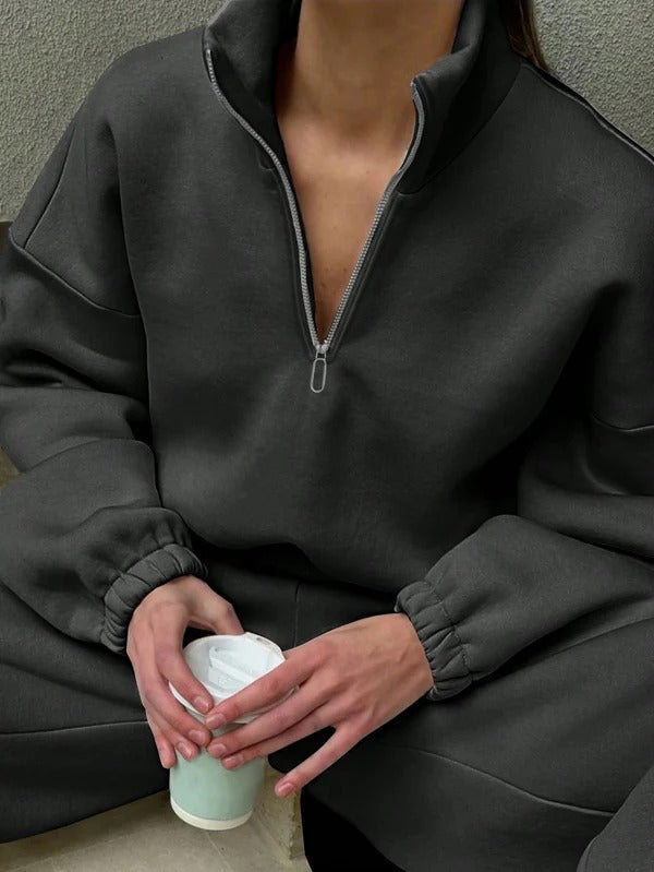 Pull Femmes Oversize Col Zip Haut Doux En Coton Pour Loisirs Décontractés Style Quotidien Confortable
