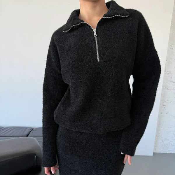 Amawinc Nordisk Flair Pull Femme Coupe Ample En Mélange De Laine Col Montant Zip Partiel Longueur Hanches