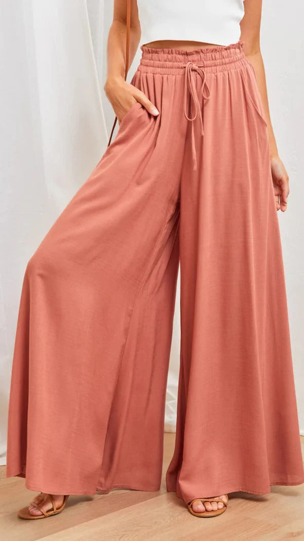 Jupe Maxi Femme Décontractée Plissée Fluide En Mélange Coton Avec Taille Élastique À Cordon