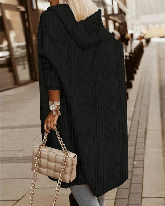 Cardigan Femme Coupe Oversize Tricot Câble Mélange Laine Capuche Longline Pour Couches Décontractées