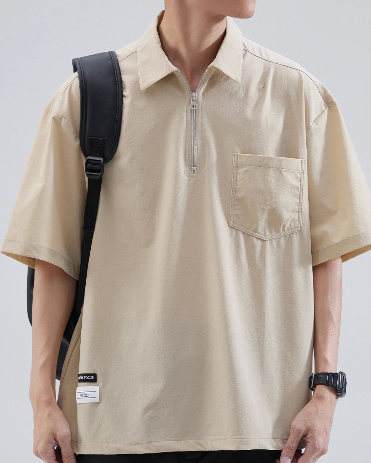 Polo Zip Oversize En Soie Glacée Léger Pour L'Été Chaud Décontracté Et Élégant Respirant