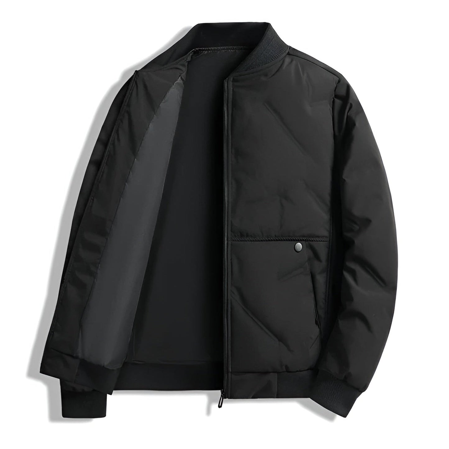 Veste Shell Urbaine Léger Pour L'Hiver Finition Matte Doublure Lisse Col Côtelé Poignets Côtelés Poches Boutons Pression