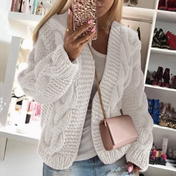 Cardigan Amawinc Pour Femme En Laine Tricot Épais À Motif Torsades Coupe Structurée Ouverture Sans Boutons