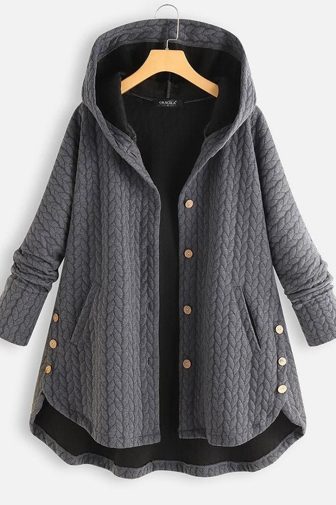 Manteau Femme En Laine Matelassée Capuche Boutonnage Devant Amawinc Nordisk Flair Coupe A Ligne Longueur Moyenne