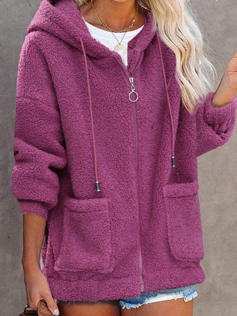 Veste À Capuche Femme Nordisk Flair Effet Peluche Sherpa Oversize Fermeture Éclair Devant Poches