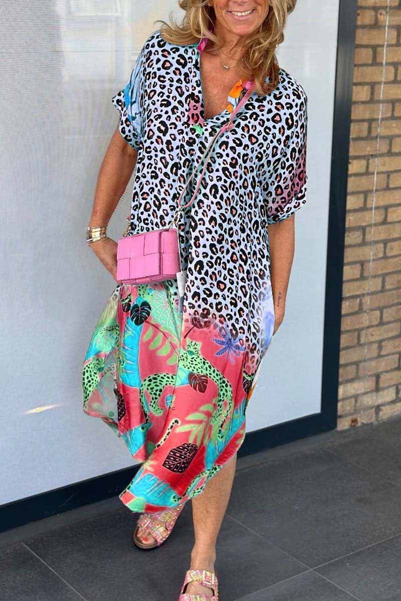 Damen-Midikleid im lässigen Leopardenmuster mit Seitenschlitz