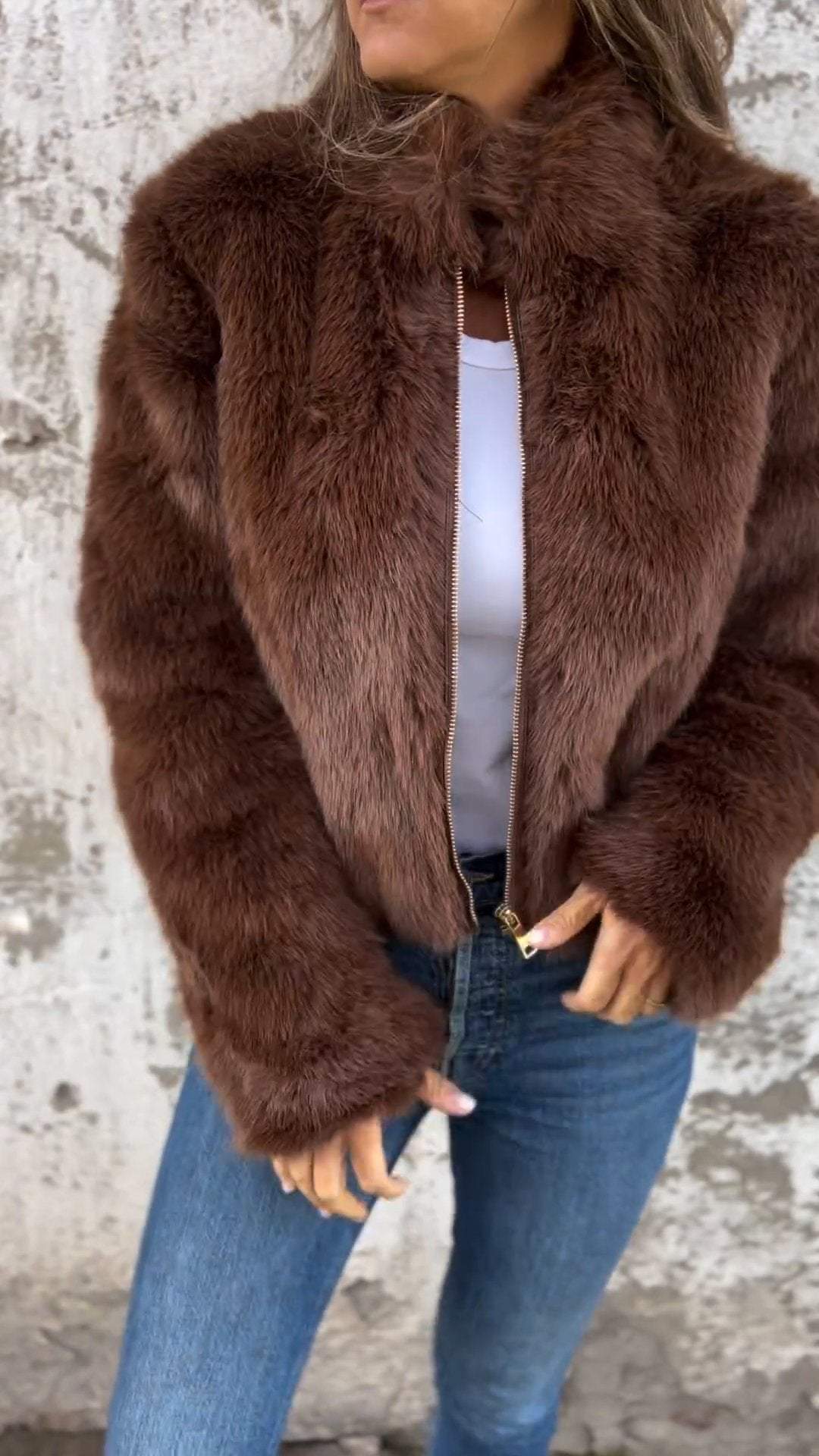 Beata Kunstfellmantel mit Zipper