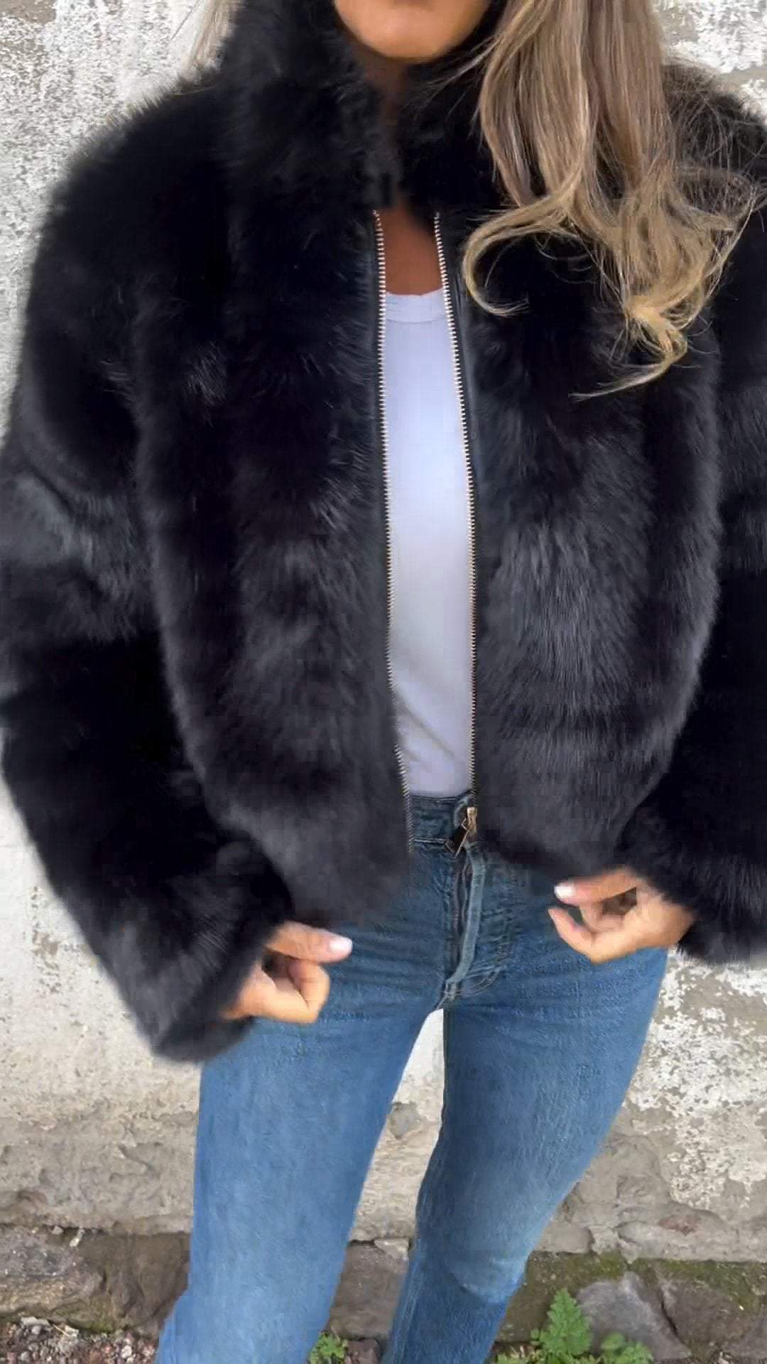 Beata Kunstfellmantel mit Zipper