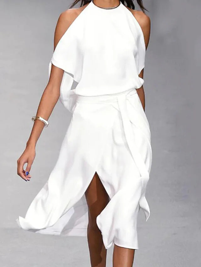 Robe Midi Halter Sharon Amawinc Confortable Et Sophistiquée Pour Été Chaud Avec Décolleté Flatteur Et Jupe Fluide