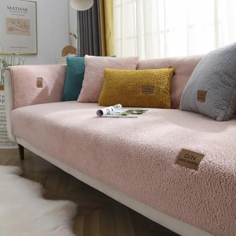 Housse De Canapé En Polaire Sherpa Avec Fond Antidérapant Pour Canapé Confortable Et Luxueux
