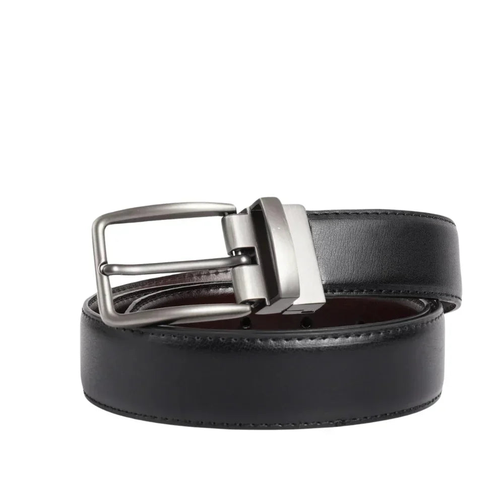 Mens Black Leather Buckle Belt - Amawinc