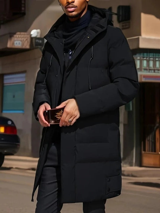 Manteau Long D’Hiver Matelassé Pour Homme Avec Capuche Fermeture Éclair Longueur Étendue Pour Une Chaleur Quotidienne
