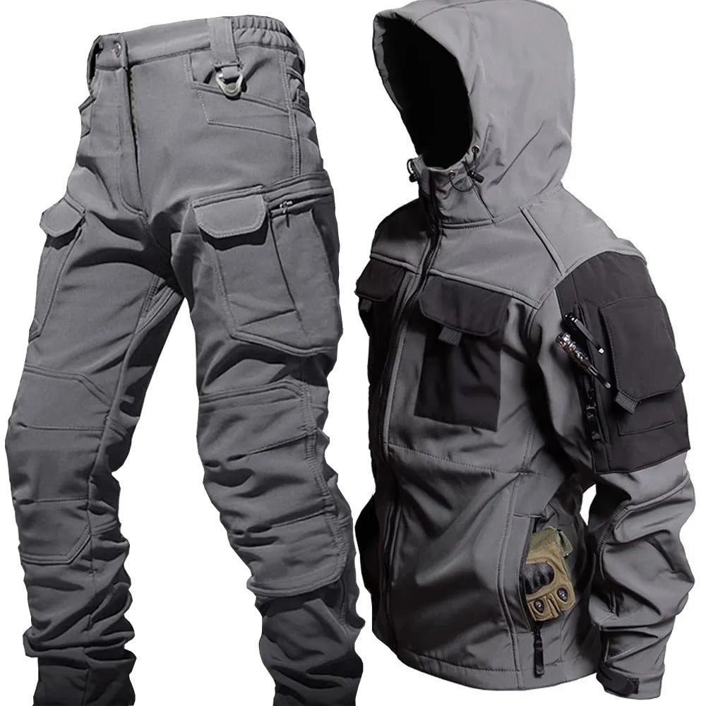 Ensemble Veste Softshell Pour Homme Et Pantalon Imperméable Au Vent Avec Poches Ajustables