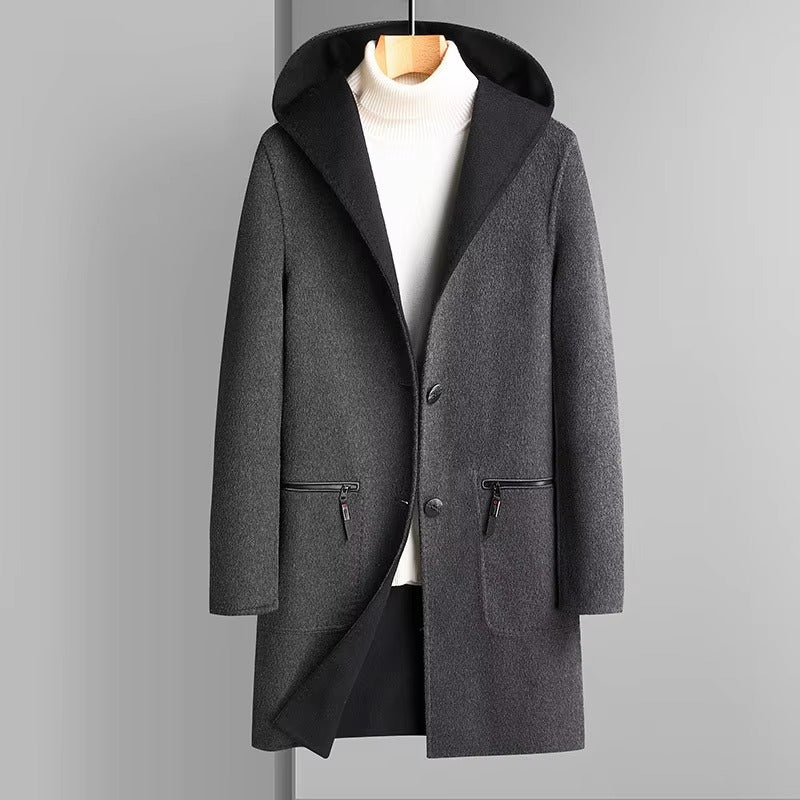 Amawinc Manteau Trench Réversible En Laine Mélangée Avec Capuche Pour Homme Deux Styles En Un Veste D Hiver Polyvalente