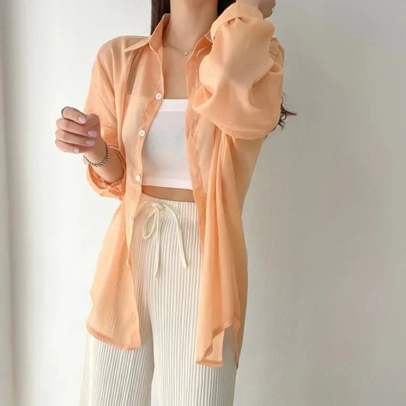 Margot Cardigan En Chiffon Transparent Pour Femmes À Manches Longues Léger Et Décontracté Pour Été Élégant