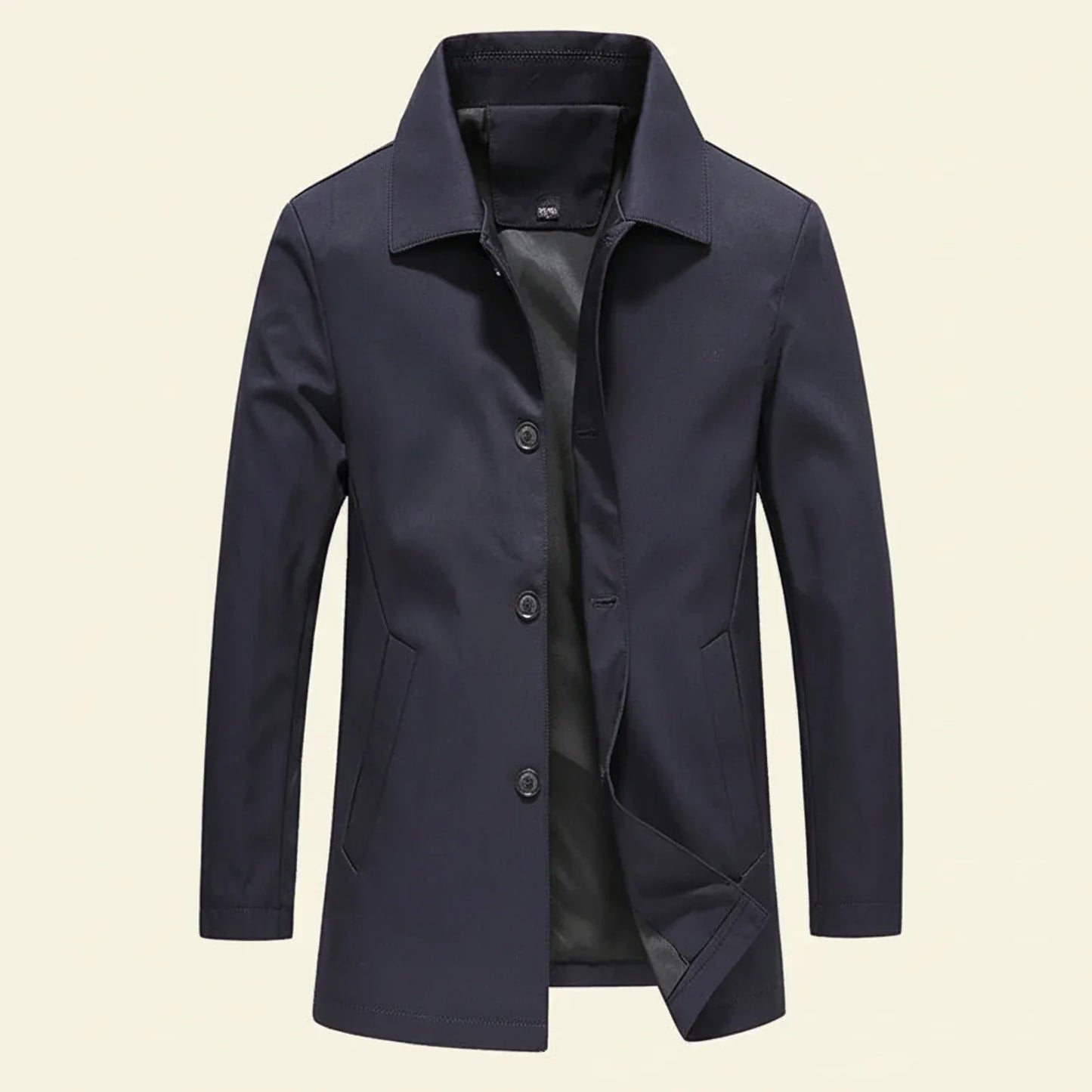 Manteau Homme Minimaliste Longueur Moyenne Bouton Devant Col Classique Polyvalent Quotidien Essentiel