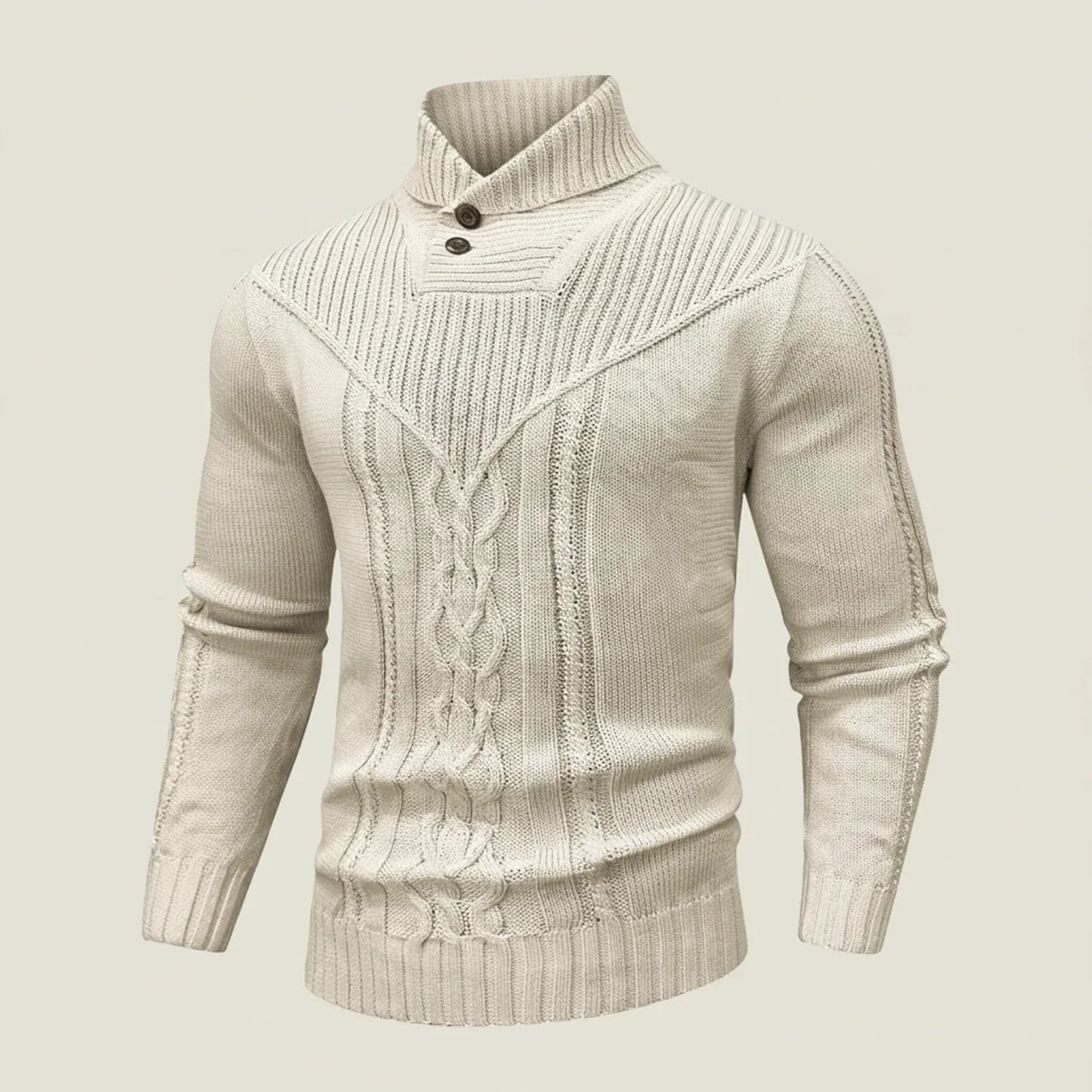 Pull Homme En Maille Câblée Avec Col Châle Boutonné Pour Superposition Chaude Et Polyvalent