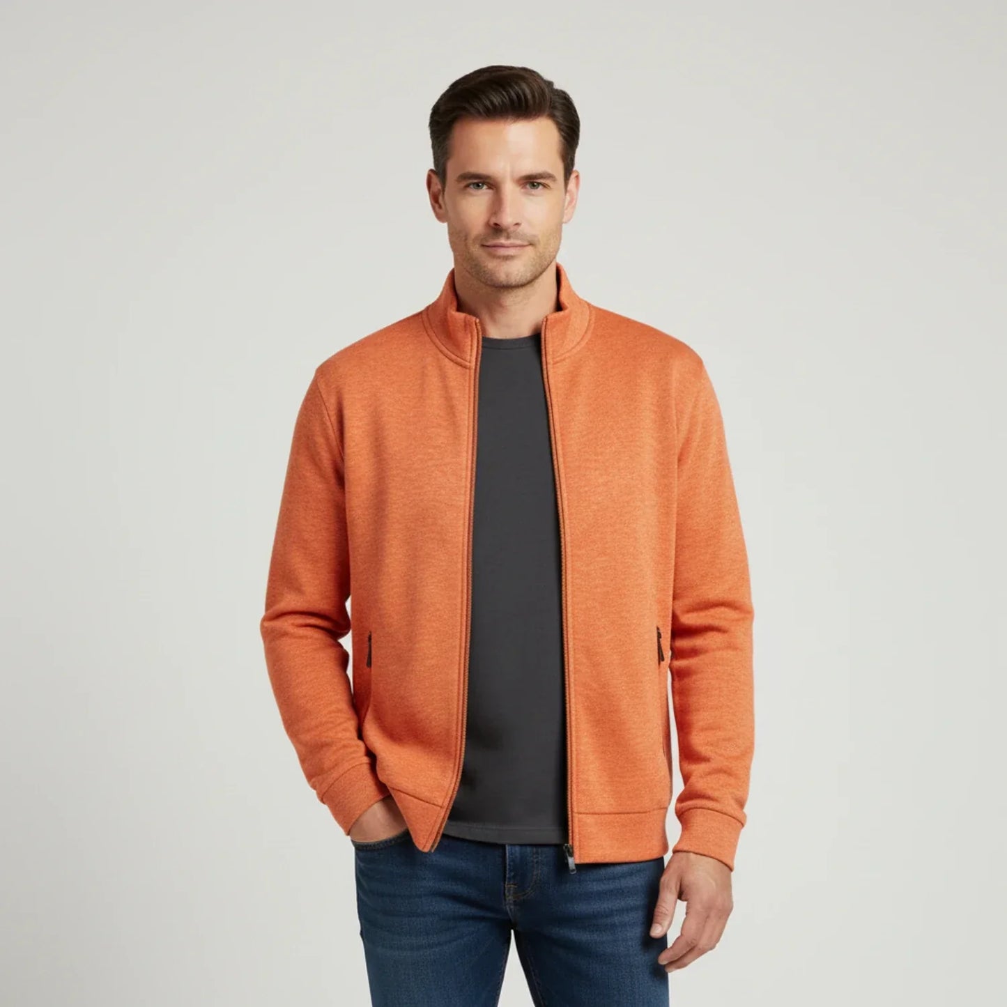 Amawinc Veste Pull Homme Olive Vert À Fermeture Éclair Complète Avec Col Montant Et Poches Zippées