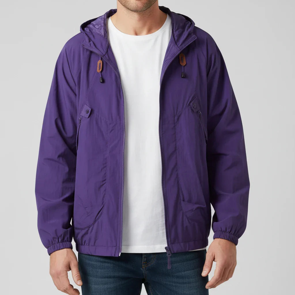 Veste Coupe-Vent Légère Pour Homme Avec Capuche Ajustable Et Fermeture Éclair Raglan Polyvalente