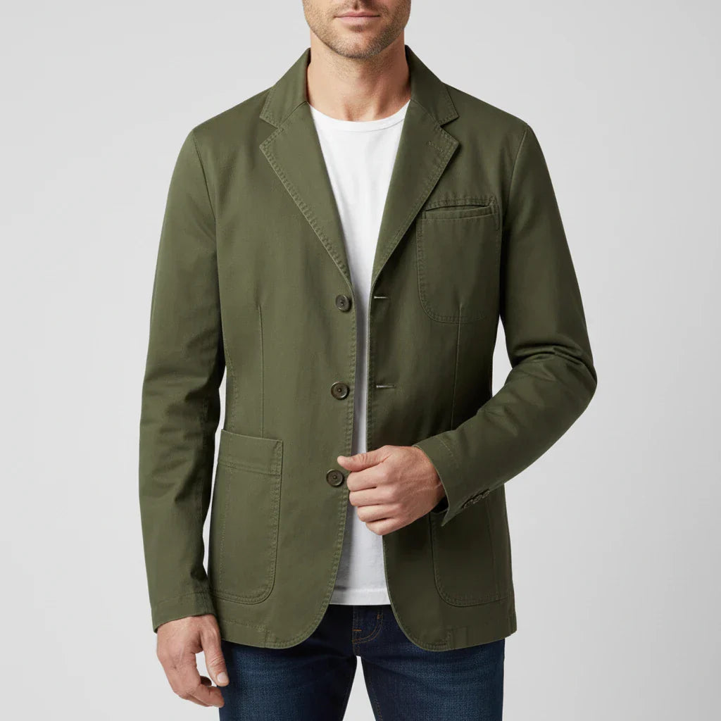 Blazer Homme Trois Boutons Décontracté Avec Revers À Cran, Poches Plaquées Et Patchs Aux Coudes