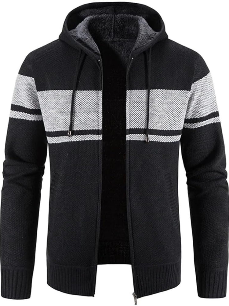 Cardigan Homme Chaud À Capuche Zip Avant Doublure Polaire Confort Hiver Max Pour Homme