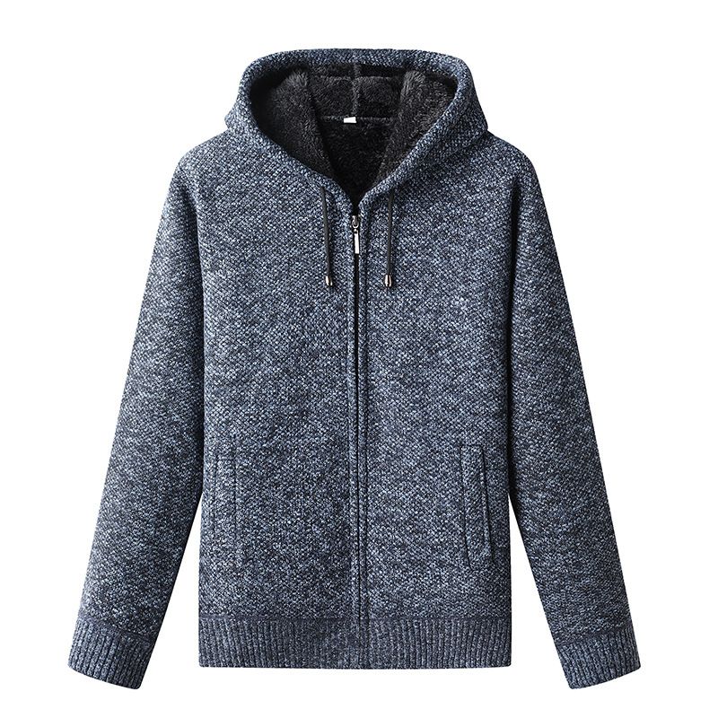 Homme Hoodie Zip Hiver Amawinc Nate Maille Texturée Chaude Avec Fermeture Éclair Complète