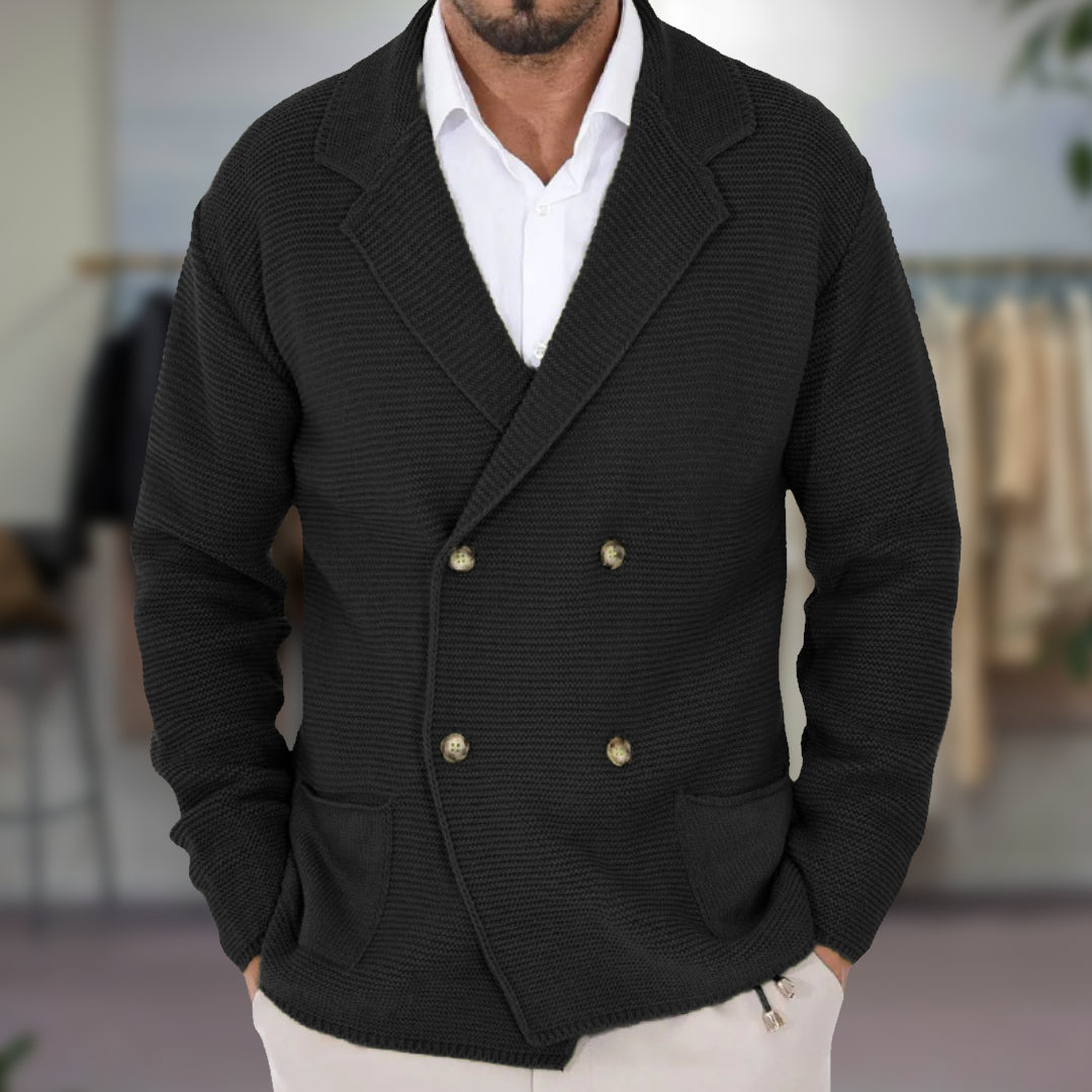 Cardigan Homme En Maille Structurée Avec Double Boutonnage Blazer Avec Revers Coupe Regular Texturée Amawinc