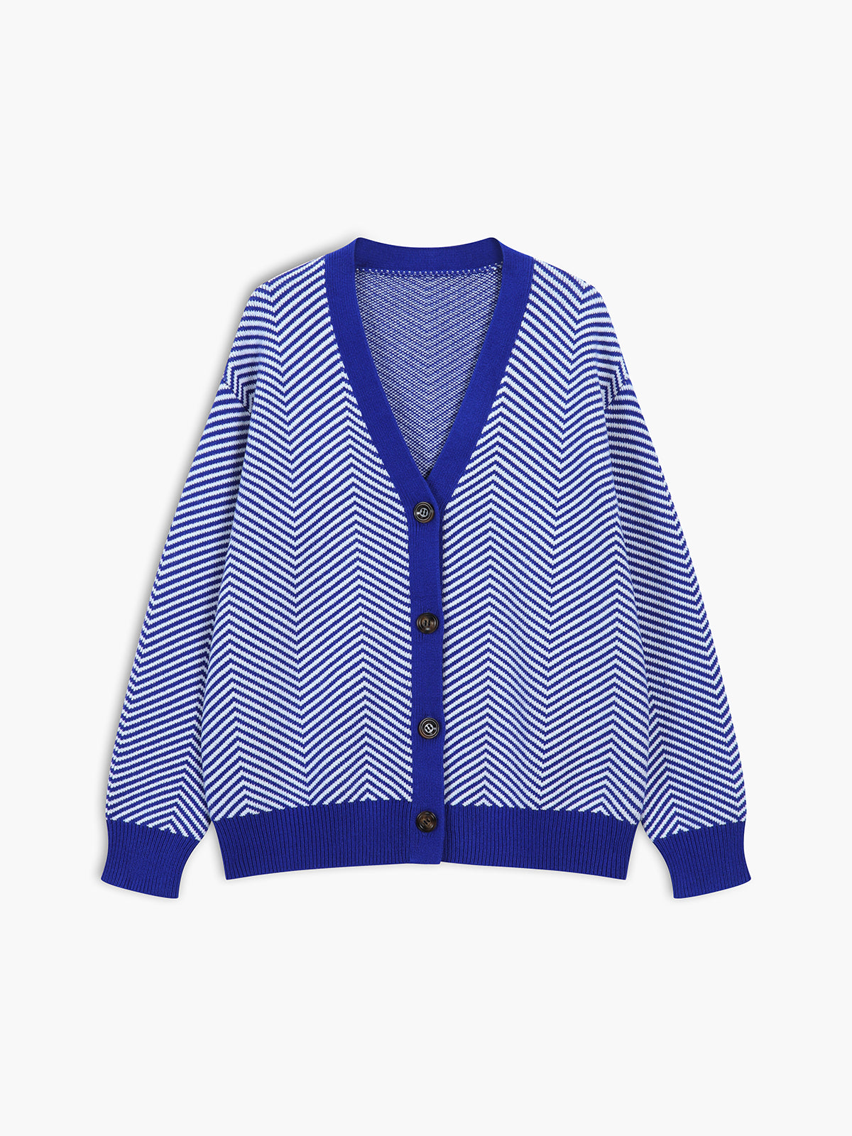Cardigan Oversize À Motif Herringbone En Maille Avec Bordures Contrastées Pour Loisirs Et Maison