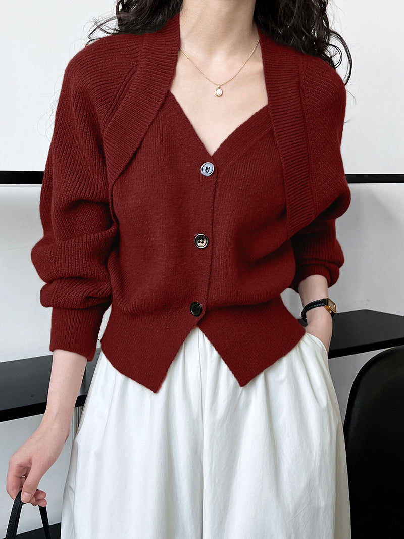 Pull Patchwork Col En V Boutonné Manches Longues Maille Chaude Élégant Pour Travail Et Loisir