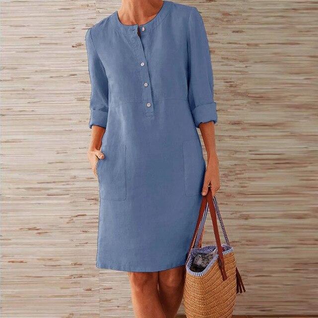 Damen-Leinenkleid mit Taschen, leicht