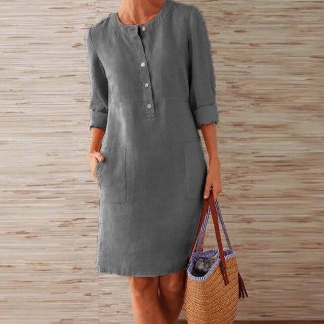 Damen-Leinenkleid mit Taschen, leicht