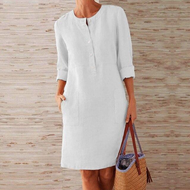 Damen-Leinenkleid mit Taschen, leicht