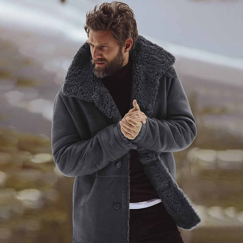 Parka Homme Avec Doublure Fourrure Synthétique Coupe Décontractée Longueur Mi Cuisse Boutons Devant Pour L Hiver