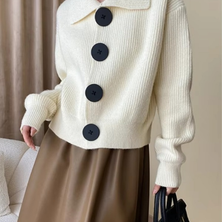 Cardigan Gris Pour Femme En Maille Avec Boutons Devant Et Col Revers Coupe Ample Pour Automne Hiver
