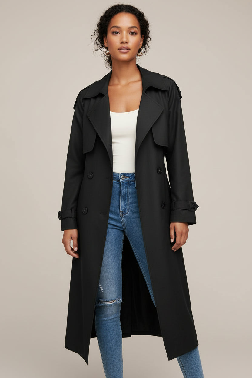 Manteau Trench Long À Double Boutonnage Pour Femme Élégant Et Polyvalent Confort Toute Journée Pour Bureau Et Loisirs